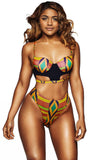 Bright Multicolor Geometric Print Cut out High Waist Swimsuit