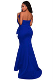 Blue Oversized Bow Applique Evening Party Gown