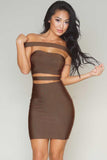 Coffee Off-shoulder Cut-out Bandage Dress