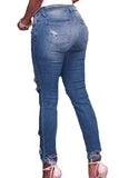 Medium Blue Denim Destroyed Ankle Length Skinny Jeans