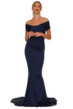 Navy Blue Off-shoulder Mermaid Wedding Party Gown