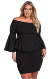 Black Off The Shoulder Bell Sleeves Peplum Plus Dress