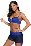 Royal Blue Navy Bicolor Patchwork Underwired Bikini Swimsuit