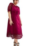 Red Floral Lace Splice Short Sleeve Curvy Dress