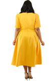 Yellow Plus Size Pleat Flare Dress