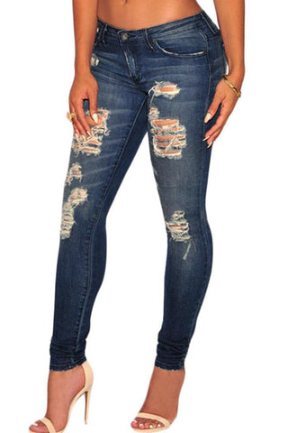 Dark Sandblast Wash Denim Destroyed Skinny Jeans