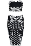 Floral Bandeau Crop Top Bodycon Midi Skirt 2pcs Bandage Dress