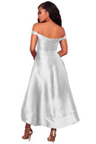 White High-shine High-low Party Evening Dress