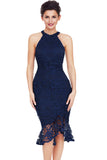 Navy Sleeveless Lace Fishtail Bodycon Dress