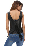 Contrast Mesh Panel Insert Black Leather Corset with Thong