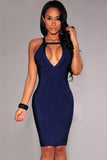 Navy Blue Strappy Cut-Out Back Bandage Dress