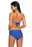 Blue White Dots Bow Detail High Waist Bathing Suit