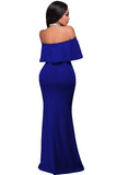 Royal Blue Ruffle Off Shoulder Maxi Party Dress