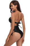 Black Cross Straps Bikini and High Waist Swimsuit