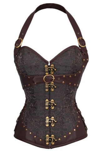 Steampunk Brocade Clasp Halter Overbust Corset