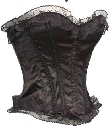 Black Lace Trim Satin Bow Detail Corset with Thong