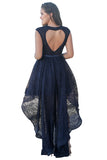 Navy Sweetheart Cutout Back Lace Hi-low Dress