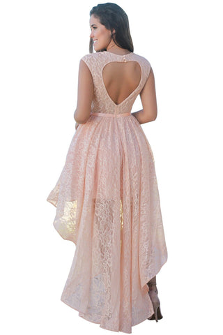 Pink Sweetheart Cutout Back Lace Hi-low Dress