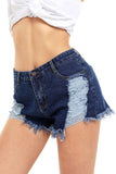 Medium Blue Denim Frayed Destroyed Shorts