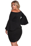 Black Off The Shoulder Bell Sleeves Peplum Plus Dress