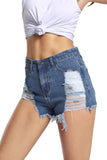 Light Blue Denim Frayed Destroyed Shorts