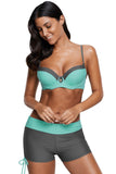 Mint Grey Bicolor Patchwork Underwired Bikini Swimsuit