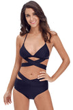 Navy Blue Sexy Cut Out 2pcs Swimwear