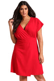 Red Plus Size Deep V Surplice Flared Dress