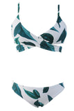 Green Leaf Print Wrapped Top Bikini Set