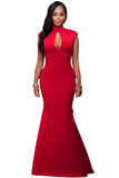 Red High Neck Ruffle Back Ponti Gown