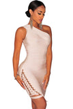 Apricot Lace up One Shoulder Bandage Dress