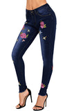 Rose Embroidered Frayed Ankle Length Skinny Jeans