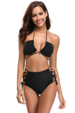 Black Cross Straps Bikini and High Waist Swimsuit