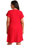 Red Plus Size Deep V Surplice Flared Dress