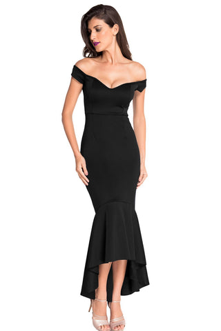 Black Off-shoulder Mermaid Jersey Evening Dress