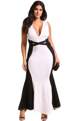 Plus Size Color Block Cross Strap Maxi Gown
