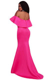 Rosy Ruffle Off Shoulder Ponti Maxi Party Dress