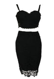 2 Pcs Celeb Lace Lined Bandage Dress in Black