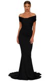 Black Off-shoulder Mermaid Wedding Party Gown