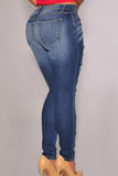 Blue Denim Destroyed Whisker Wash Skinny Jeans