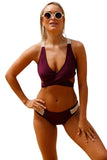 Wine Red Crisscross Crochet Back Bikini Set