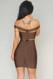 Coffee Off-shoulder Cut-out Bandage Dress