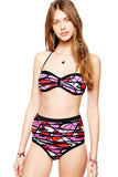 Sexy Color Block Graphic High Waist Bikini