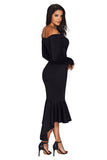 Black Off Shoulder Long Sleeve Mermaid Dress