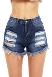 Blue Denim Frayed Destroyed Shorts