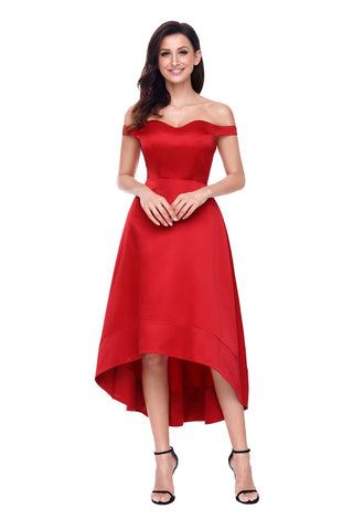 Red High-shine High-low Party Evening Dress