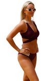 Wine Red Crisscross Crochet Back Bikini Set