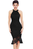 Black Sleeveless Lace Fishtail Bodycon Dress