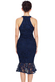 Navy Sleeveless Lace Fishtail Bodycon Dress