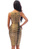 Coffee Gold Foil Midi Luxe Bandage Dress